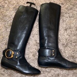 Alexander McQueen Black Leather Over the Knee Boots